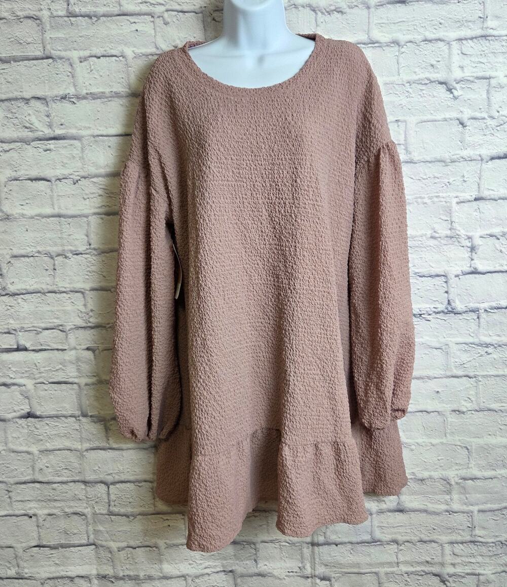 NWT Hudson Gray Large Mauve Dress Long Sleeve Mini ruffle Hem